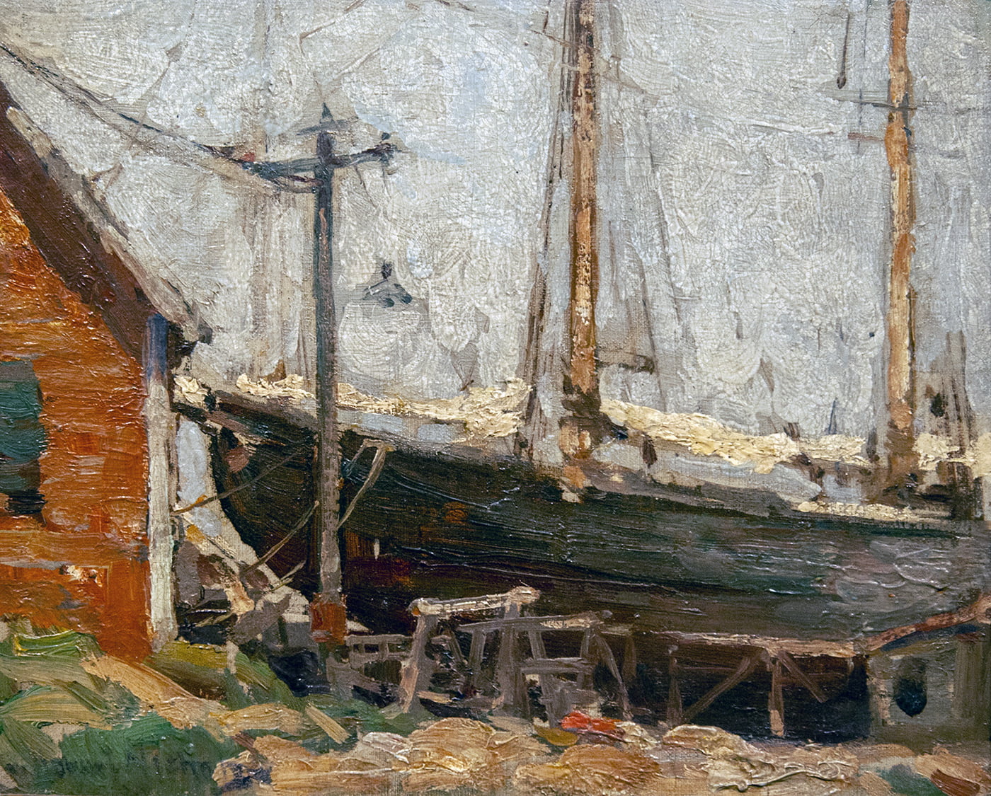 Henry Hobart Nichols Jr (1869-1962) : Boatyard winter, ca.1900s.