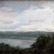 Diana Buitrago (b.) : View of the Palisades from Fort Tryon Park, NY (plein-air), 2019.