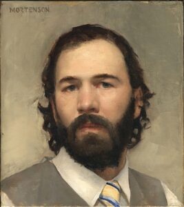 A painting of a man with a beard, wearing a suit and tie.
