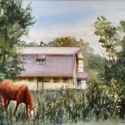 Amanda Epstein [NRA 2001]: Grazing in Garrison, 2022 - a painting of a horse grazing in a field.