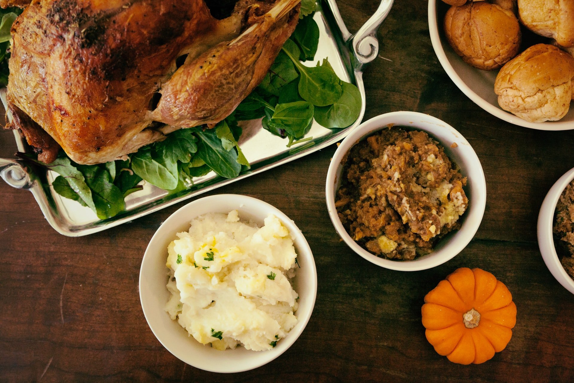 Thanksgiving feast set on a table