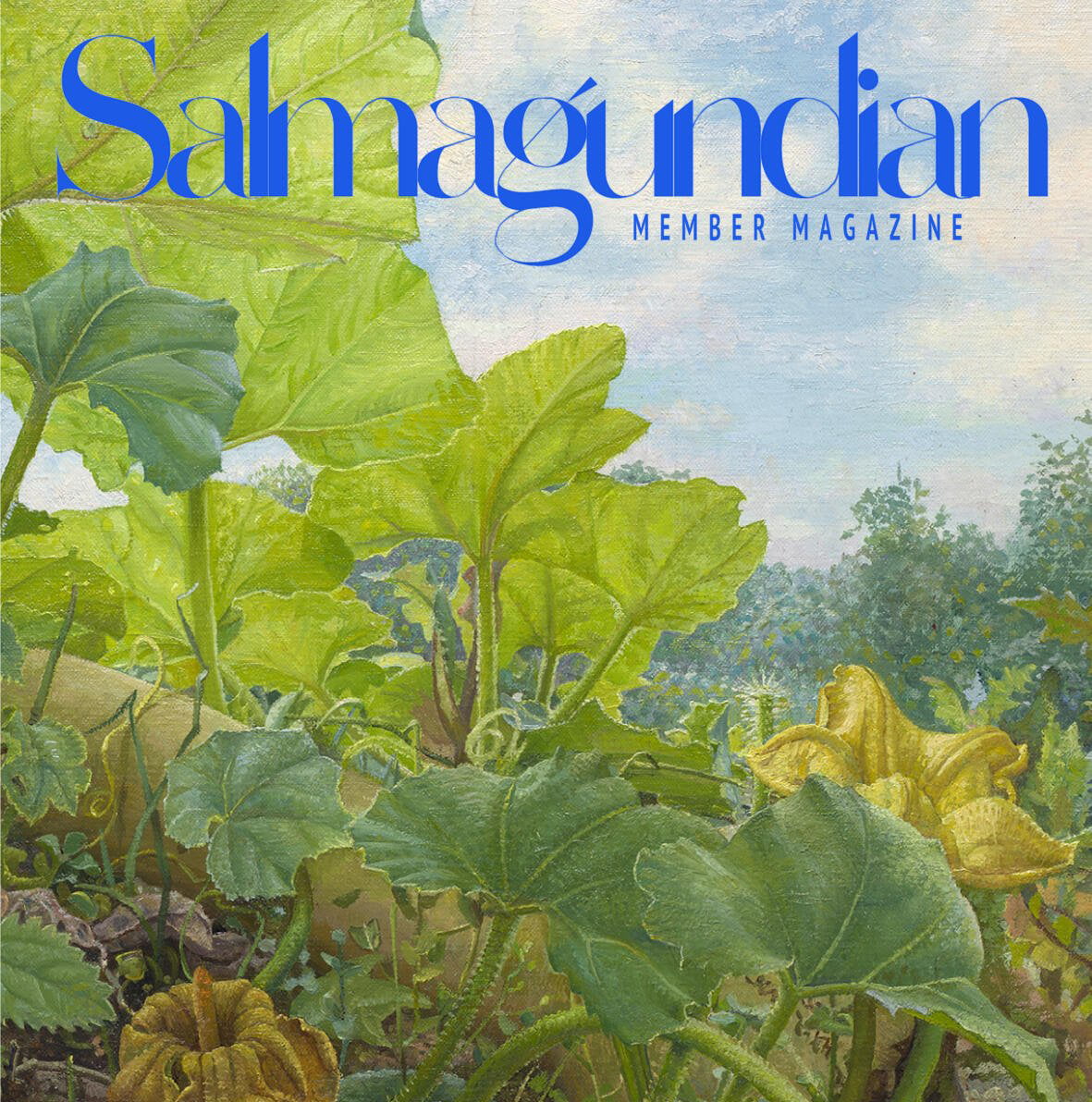 the cover of a magazine with a painting of a garden.