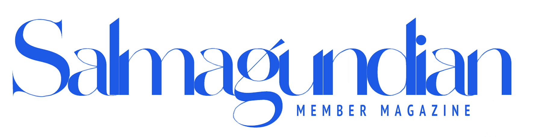 a blue and white logo for a magazine.