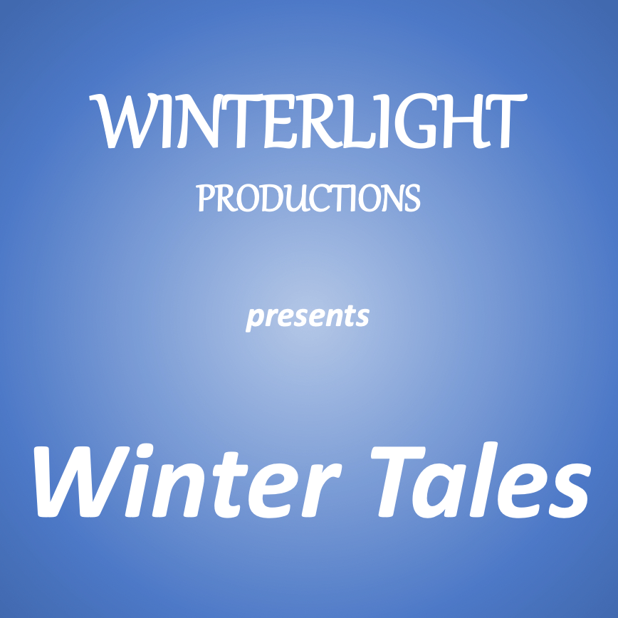 a blue background with white text that says winter tales.