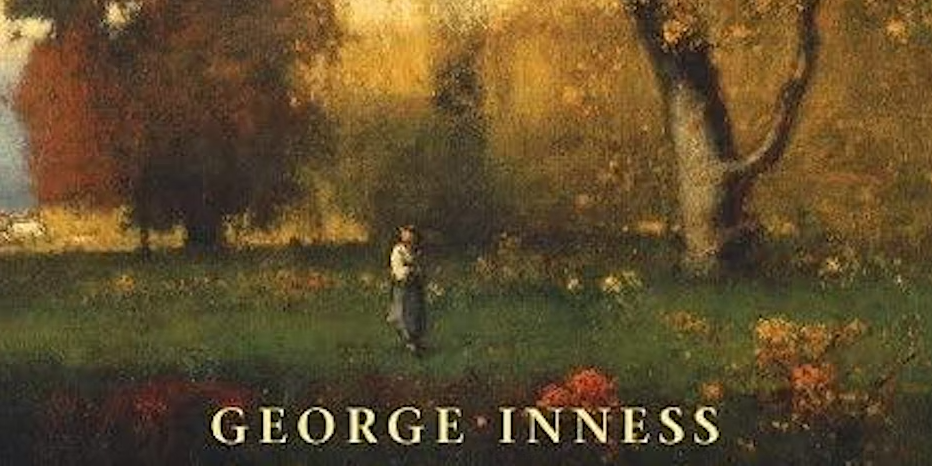 Person stands in grassy expanse with fall-colored trees. "GEORGE INNESS" is typed at the bottom edge.