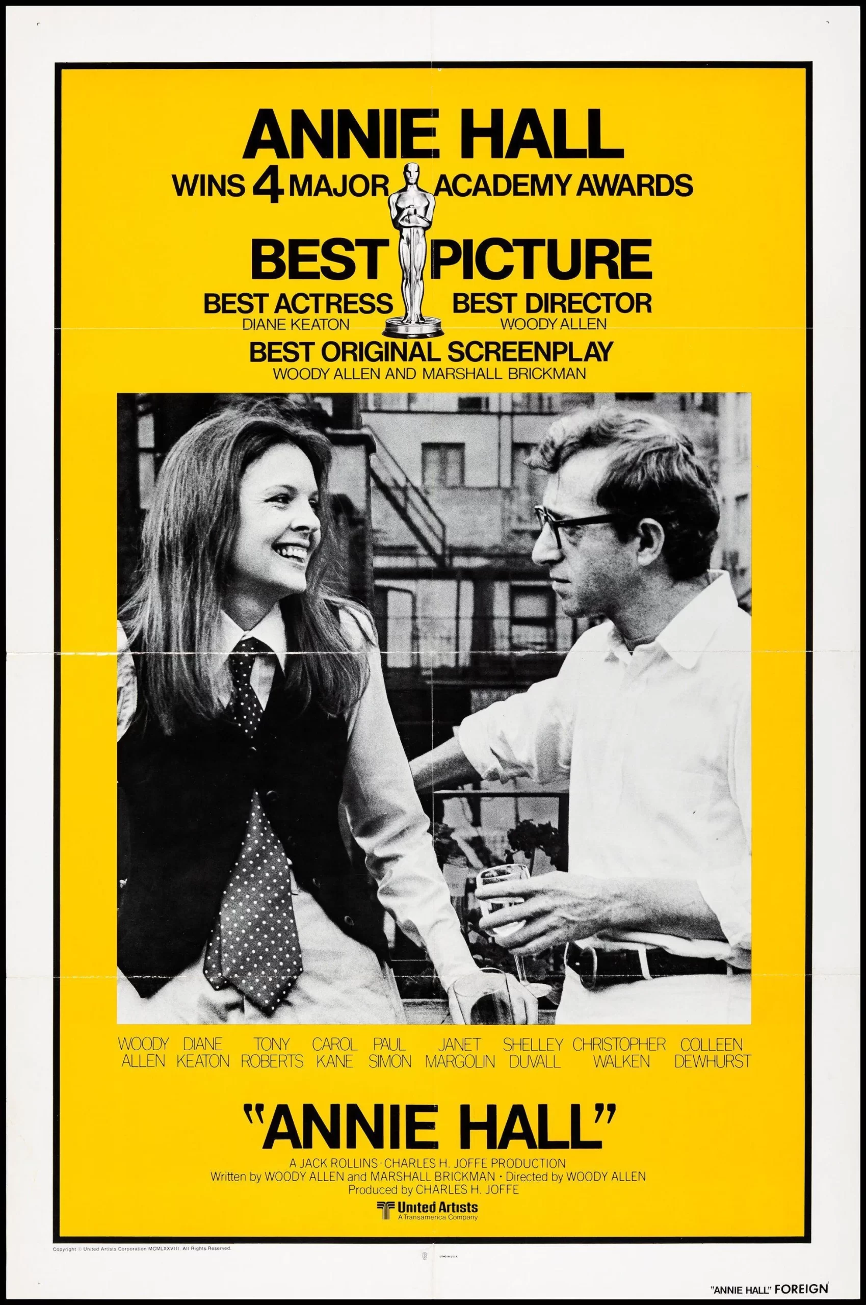 Vintage yellow movie-poster for Woody Allen's "Annie Hall".