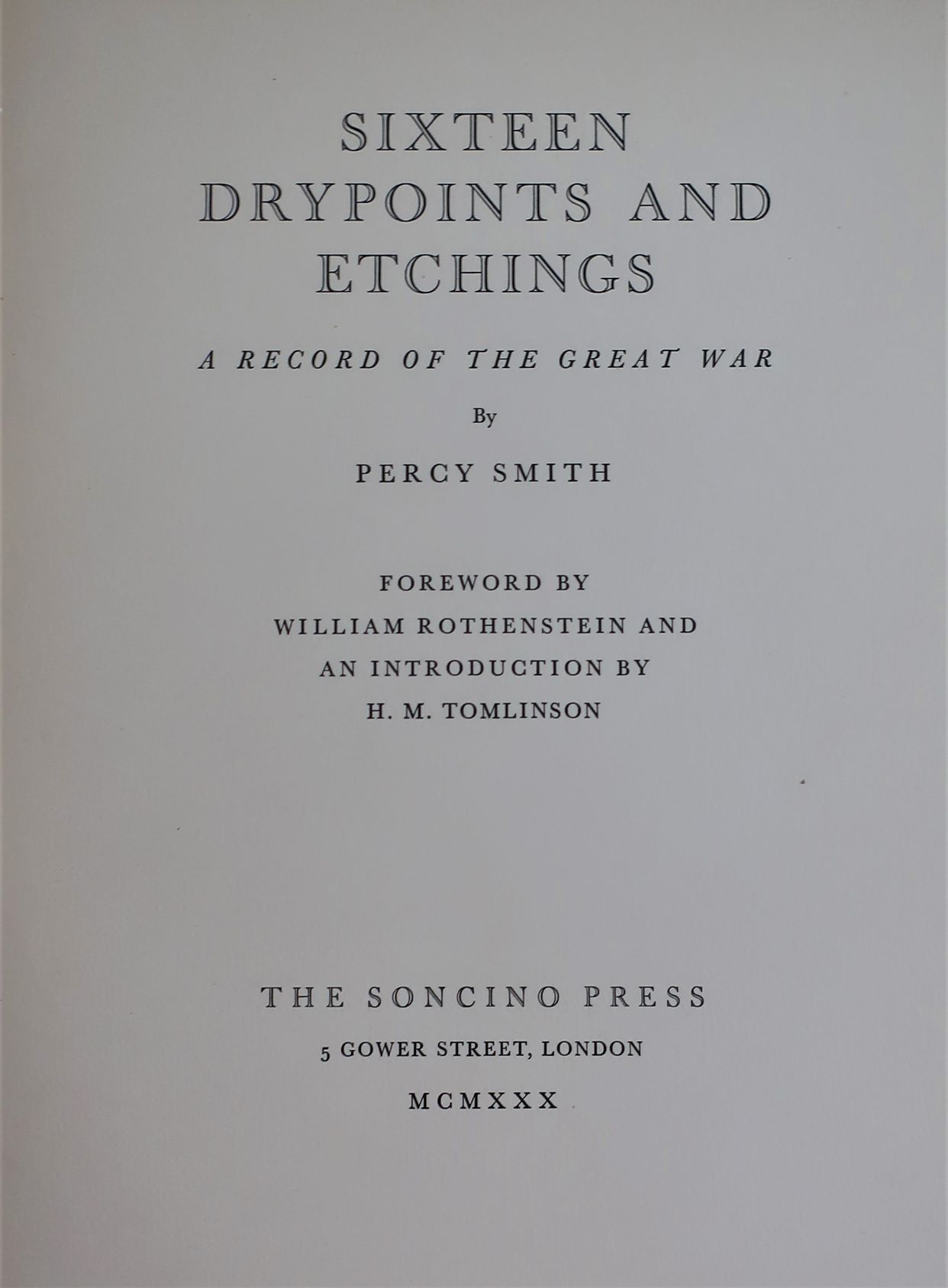 Interior title page of "Sixteen drypoints and etchings", by Percy Smith.