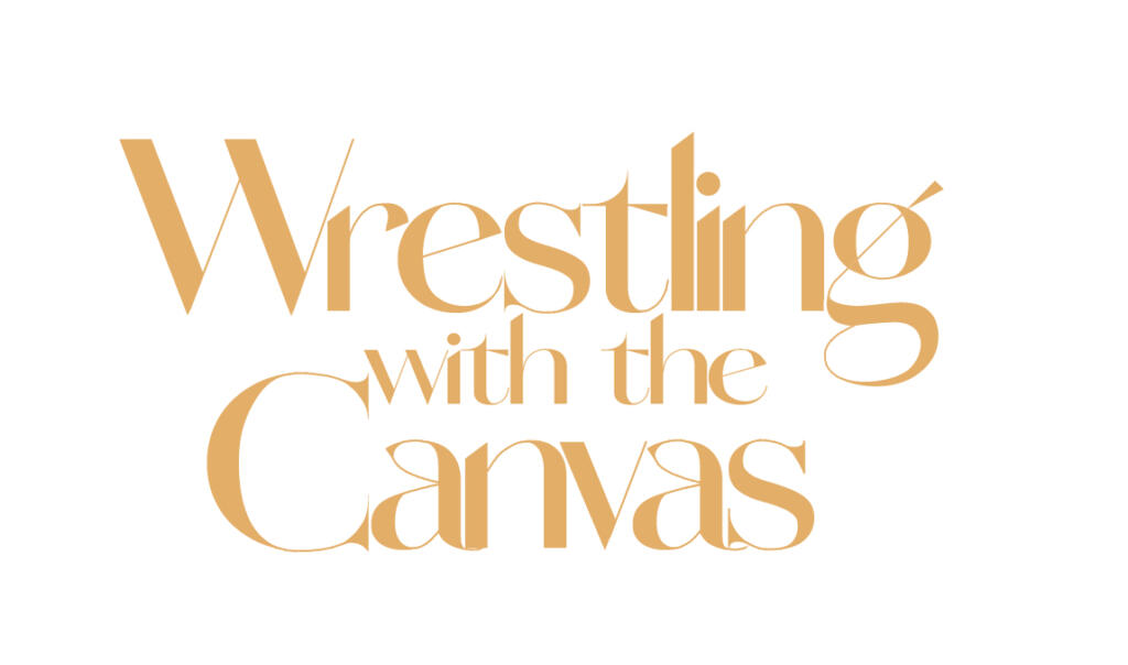 the words wrestling with the canvass on a white background.