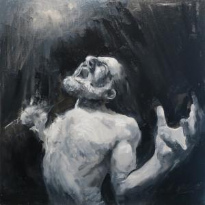 A painting of a man screaming.
