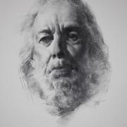 A drawing of a man with a beard and long hair.