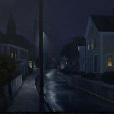 A painting of a street at night.